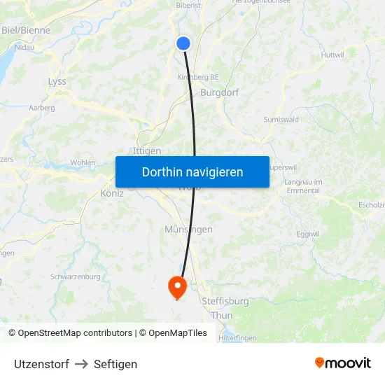 Utzenstorf to Seftigen map