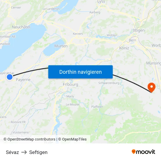 Sévaz to Seftigen map