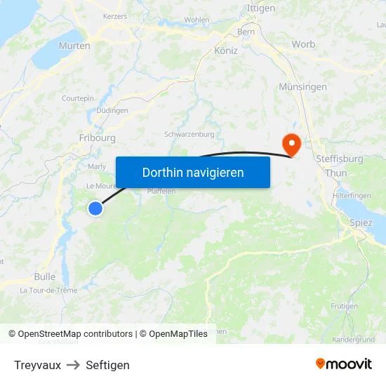 Treyvaux to Seftigen map