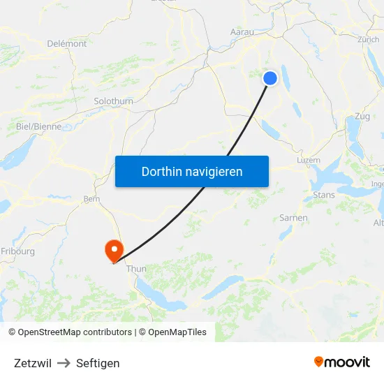 Zetzwil to Seftigen map