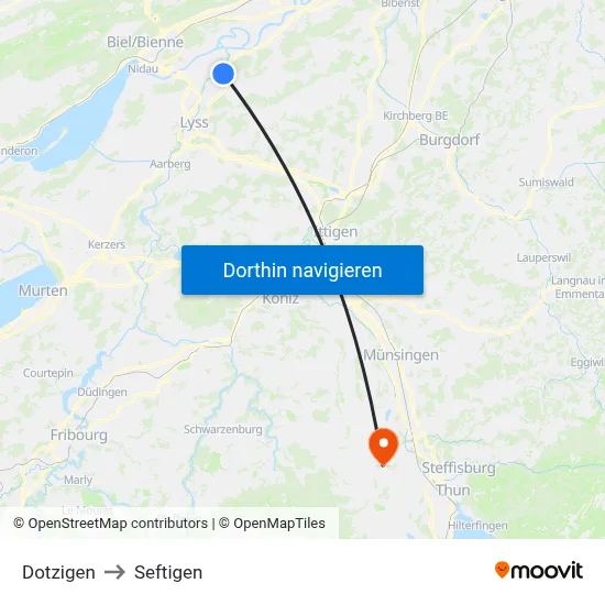 Dotzigen to Seftigen map