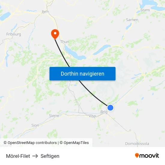Mörel-Filet to Seftigen map