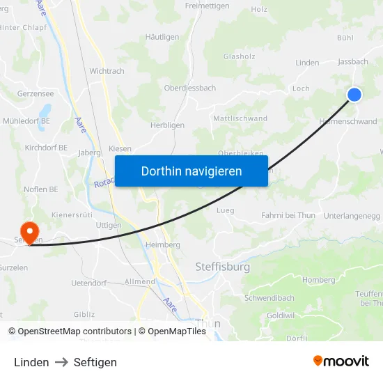 Linden to Seftigen map