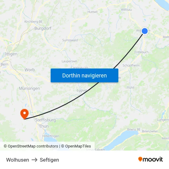 Wolhusen to Seftigen map