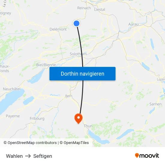 Wahlen to Seftigen map