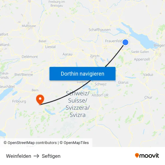 Weinfelden to Seftigen map