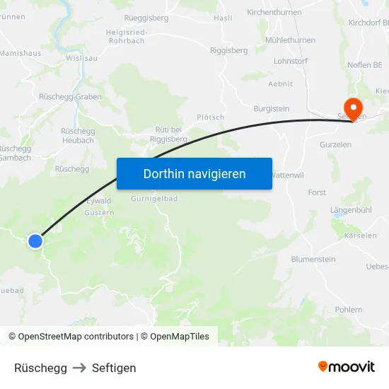 Rüschegg to Seftigen map