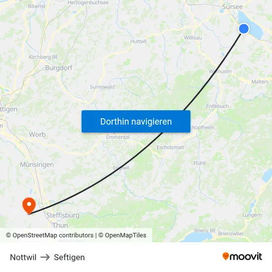 Nottwil to Seftigen map
