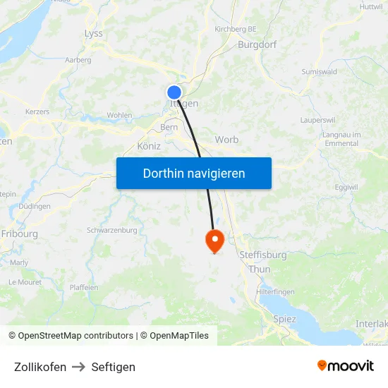 Zollikofen to Seftigen map