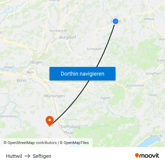 Huttwil to Seftigen map