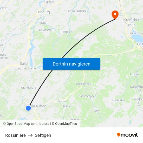 Rossinière to Seftigen map