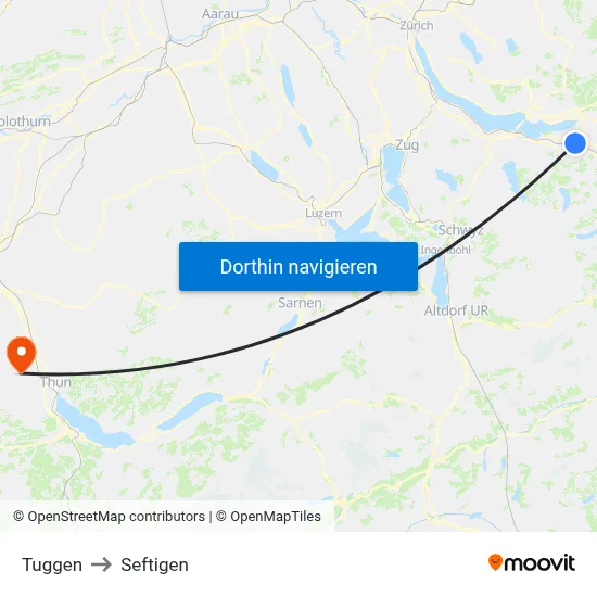 Tuggen to Seftigen map