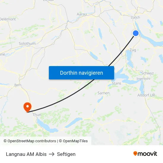 Langnau AM Albis to Seftigen map
