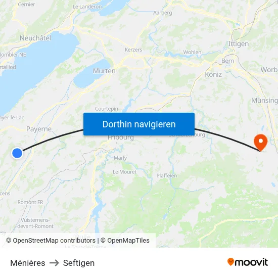 Ménières to Seftigen map