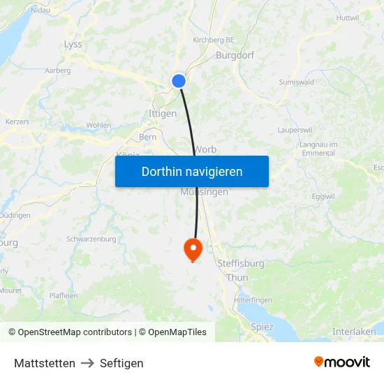 Mattstetten to Seftigen map