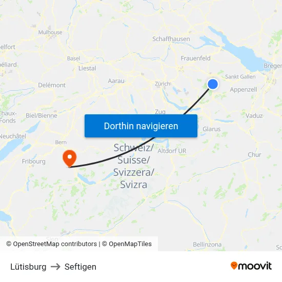 Lütisburg to Seftigen map