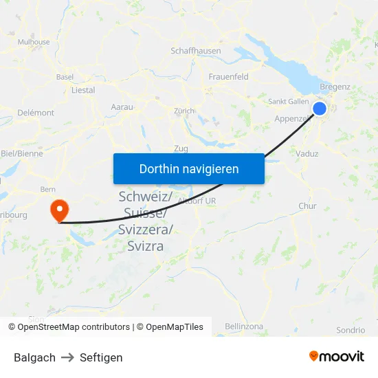 Balgach to Seftigen map
