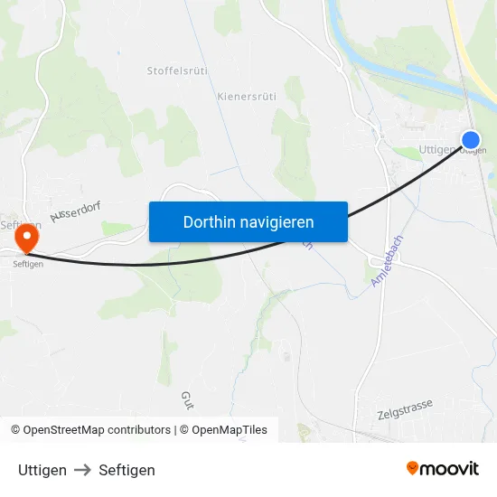 Uttigen to Seftigen map