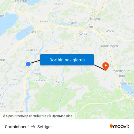 Corminboeuf to Seftigen map