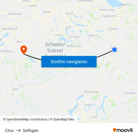 Chur to Seftigen map