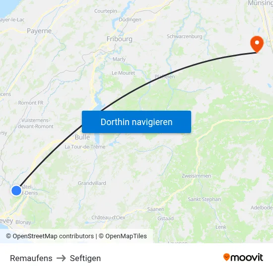 Remaufens to Seftigen map