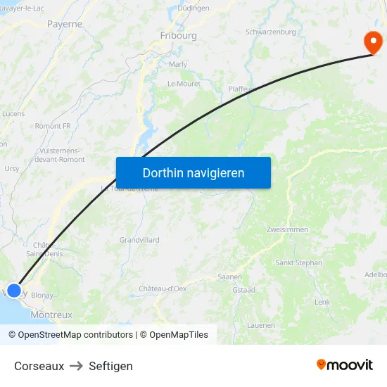 Corseaux to Seftigen map