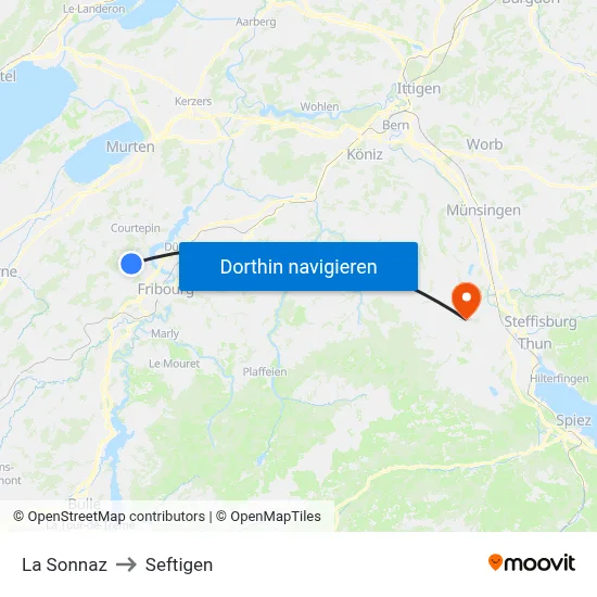 La Sonnaz to Seftigen map