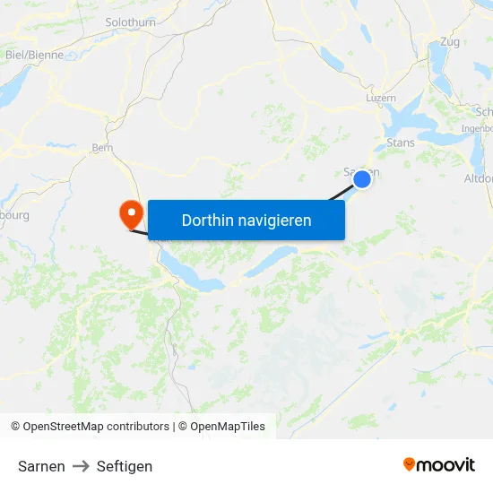 Sarnen to Seftigen map