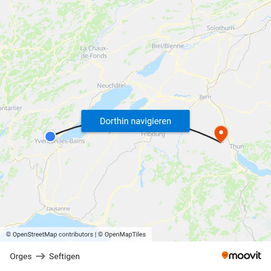 Orges to Seftigen map