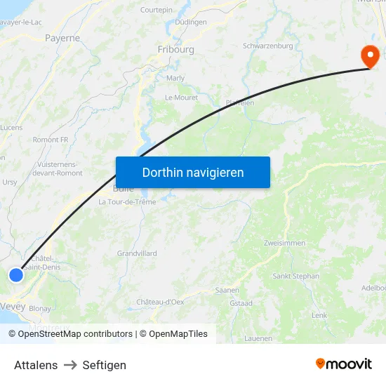 Attalens to Seftigen map