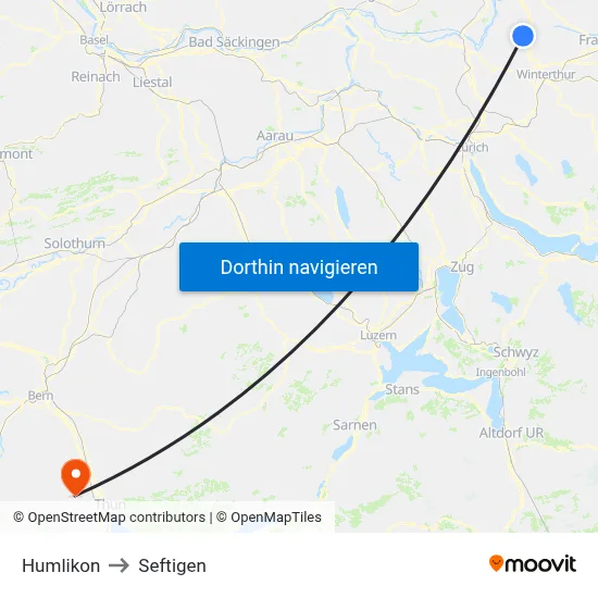 Humlikon to Seftigen map
