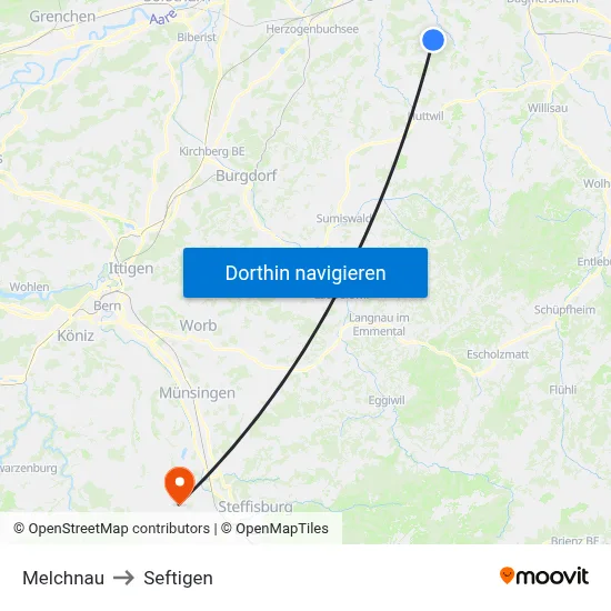 Melchnau to Seftigen map