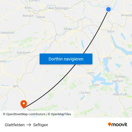 Glattfelden to Seftigen map