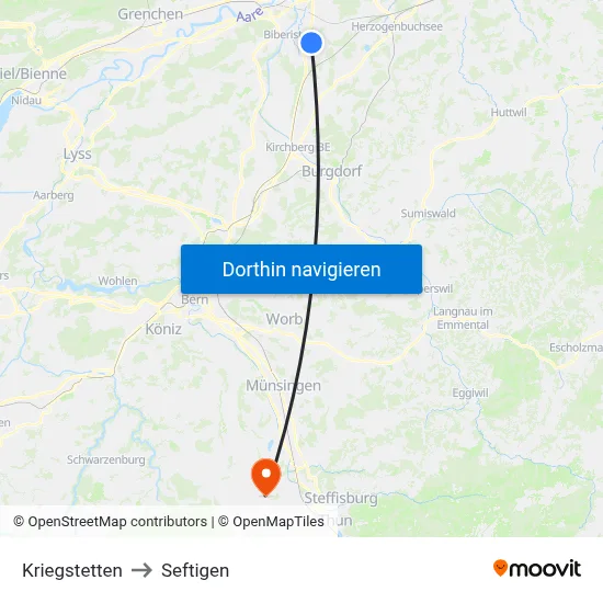 Kriegstetten to Seftigen map