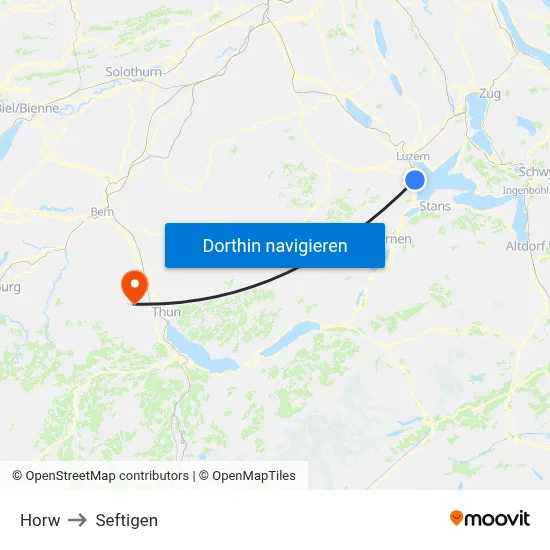 Horw to Seftigen map