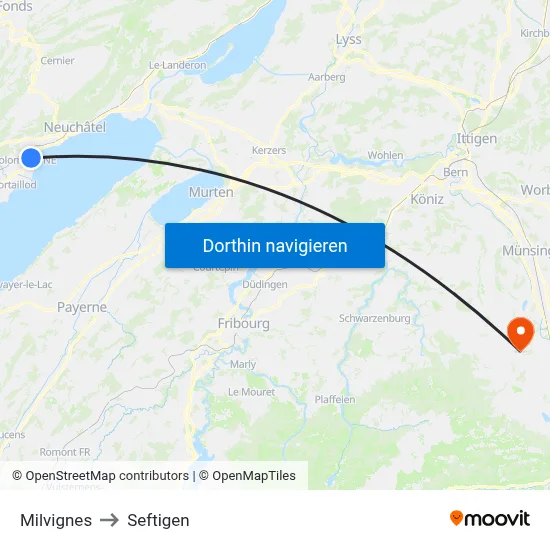 Milvignes to Seftigen map