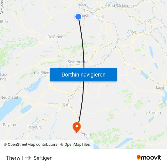 Therwil to Seftigen map