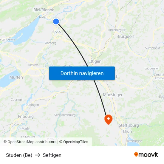 Studen (Be) to Seftigen map