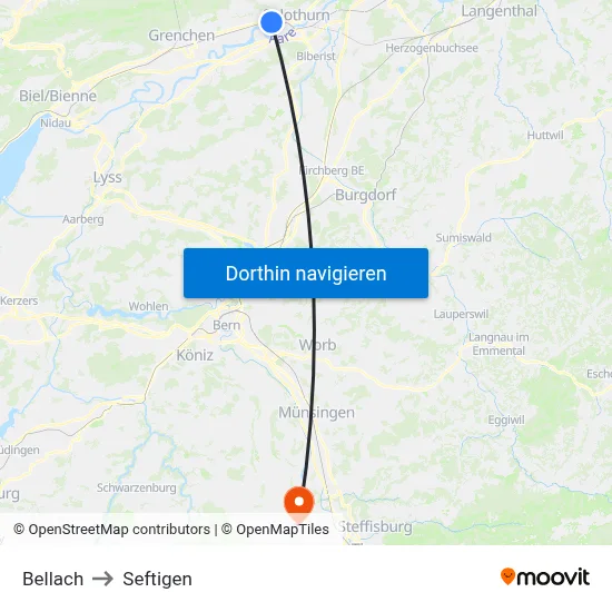 Bellach to Seftigen map
