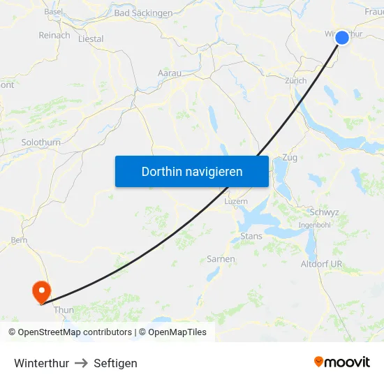 Winterthur to Seftigen map
