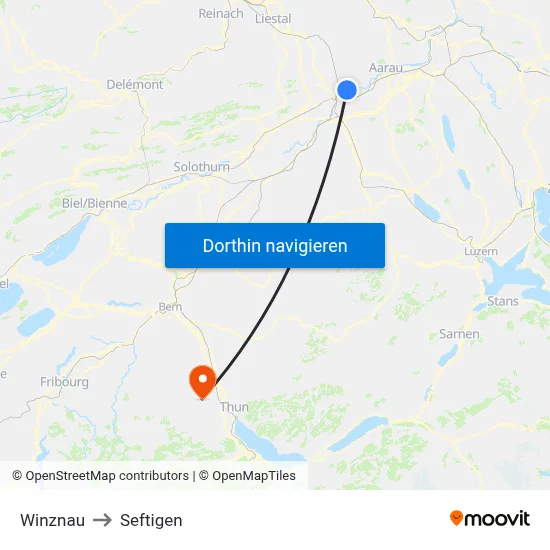 Winznau to Seftigen map