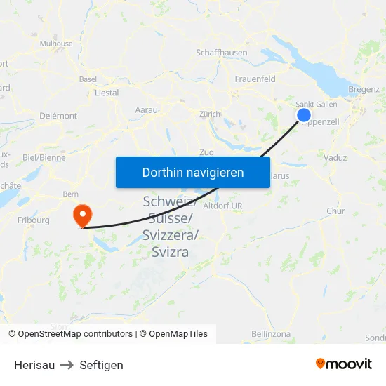 Herisau to Seftigen map
