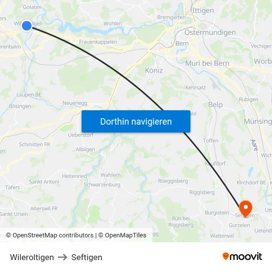 Wileroltigen to Seftigen map