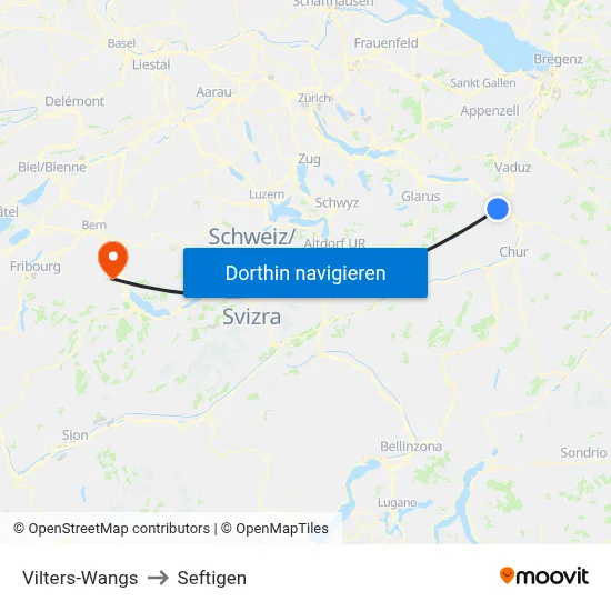 Vilters-Wangs to Seftigen map