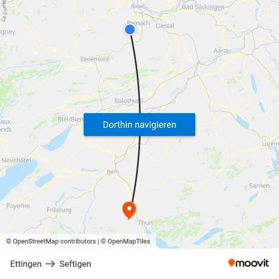 Ettingen to Seftigen map
