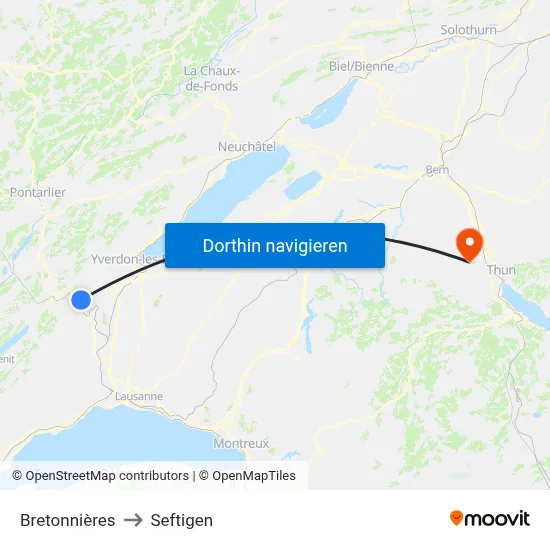 Bretonnières to Seftigen map