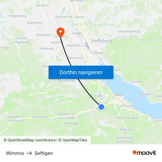 Wimmis to Seftigen map