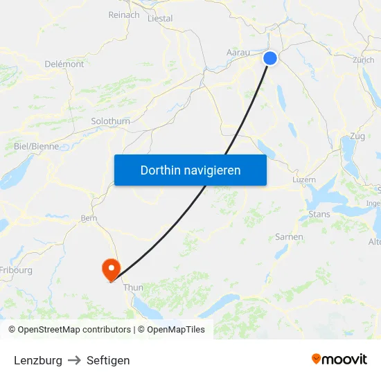 Lenzburg to Seftigen map