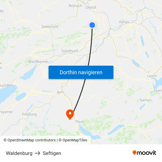 Waldenburg to Seftigen map