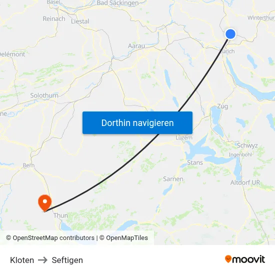 Kloten to Seftigen map